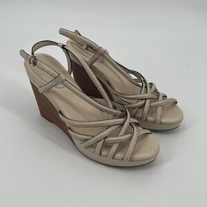 Cole Haan Off White Leather Wedge Strappy Sandals Size 10